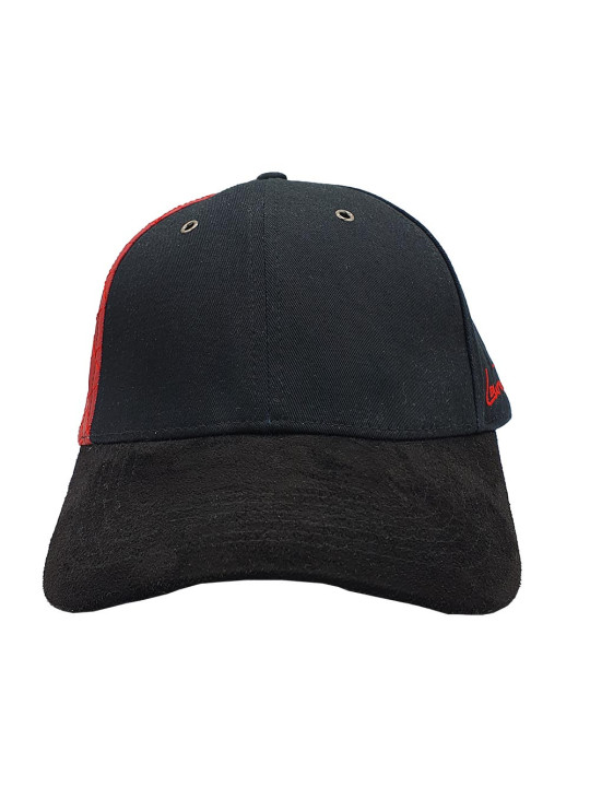 Suede Fashion Hat w/ Red Leather Look Panel