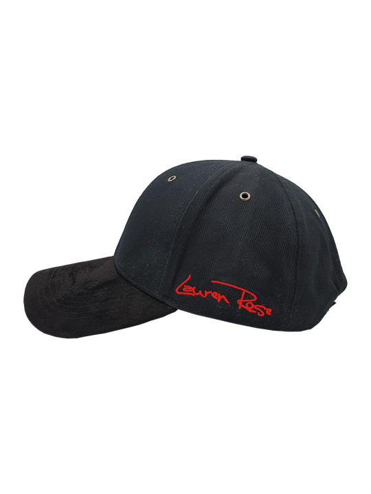 Suede Fashion Hat w/ Red Leather Look Panel