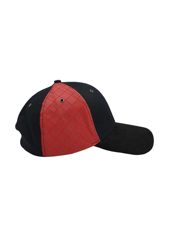 Suede Fashion Hat w/ Red Leather Look Panel