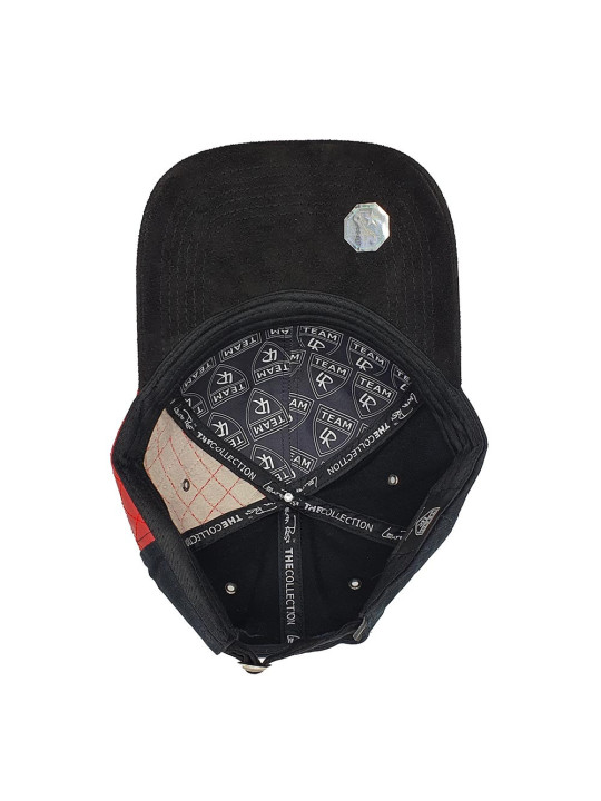 Suede Fashion Hat w/ Red Leather Look Panel