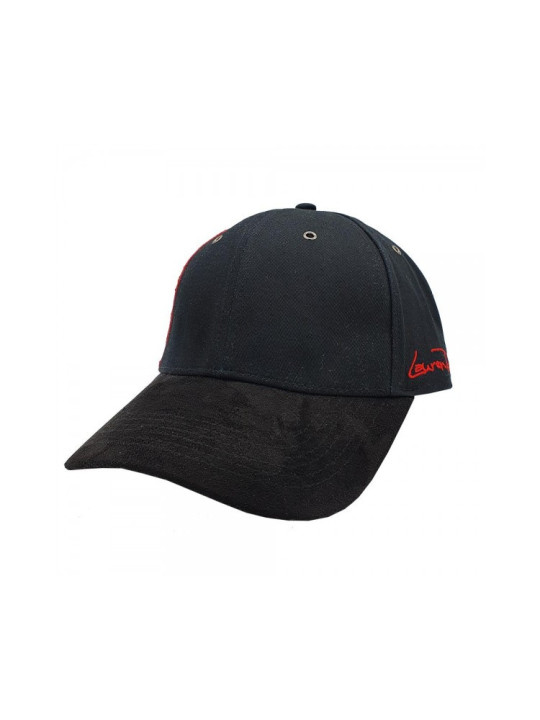 Suede Fashion Hat w/ Red Leather Look Panel