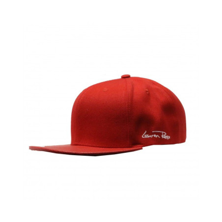 Red Plain Snapback Hat with Leather-look Visor