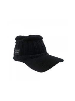 Knitted Beanie with Baseball Visor - Black