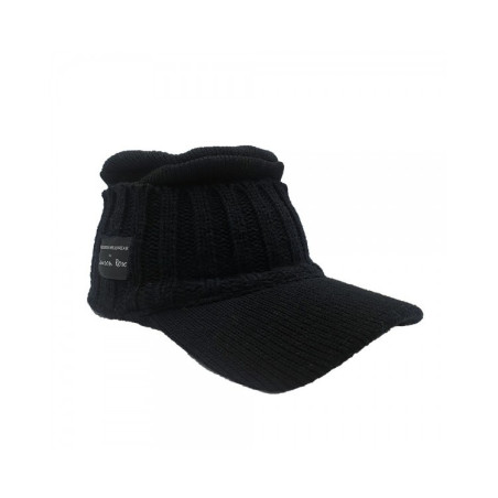 Knitted Beanie with Baseball Visor - Black