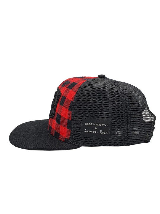 Plaid Red/Black Rose Trucker Snapback Hat