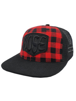 Plaid Red/Black Rose Trucker Snapback Hat