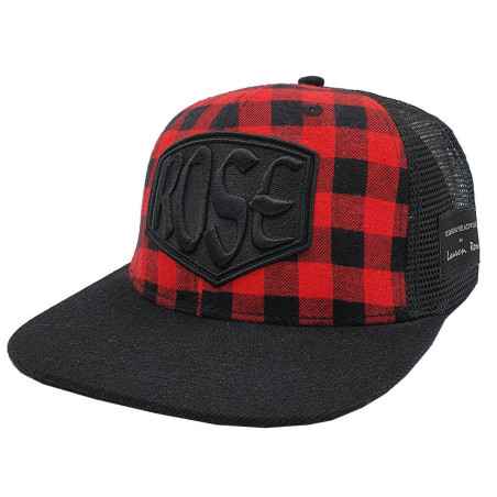 Plaid Red/Black Rose Trucker Snapback Hat