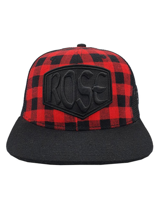 Plaid Red/Black Rose Trucker Snapback Hat