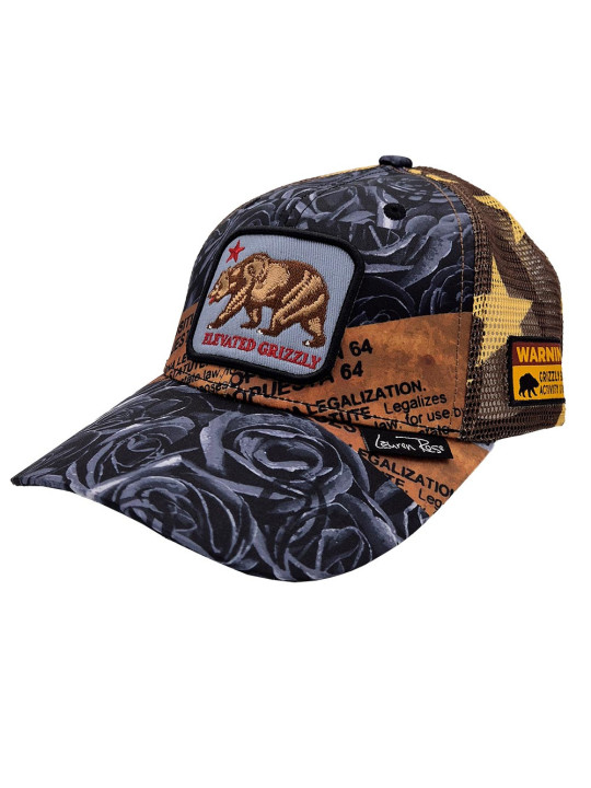 Elevated Grizzly Roses Trucker Snapback Hat