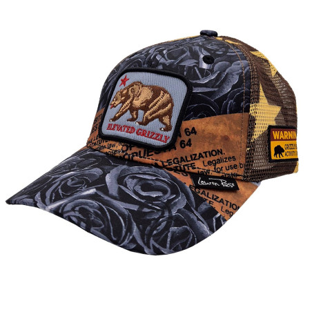 Elevated Grizzly Roses Trucker Snapback Hat