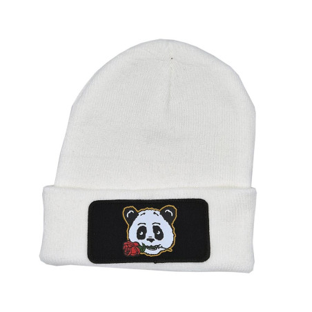 Cuffed Beanie - Invincible Rose Panda Patch - White