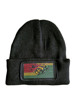 Cuffed Beanie - Lionhearted Rasta Patch - Black